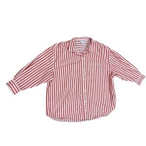 Old Navy Red and White Striped Button-Down Boyfriend Shirt Petite Large NWOT